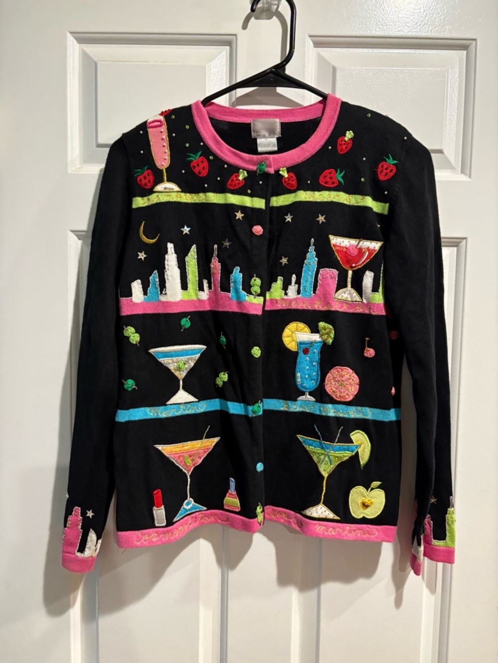 Berek vintage sweater cardigan cocktails embroidered beaded black sz S